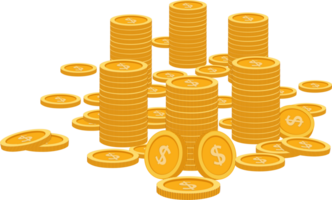 Stacks of golden coins illustrates financial success on isolated transparent background png