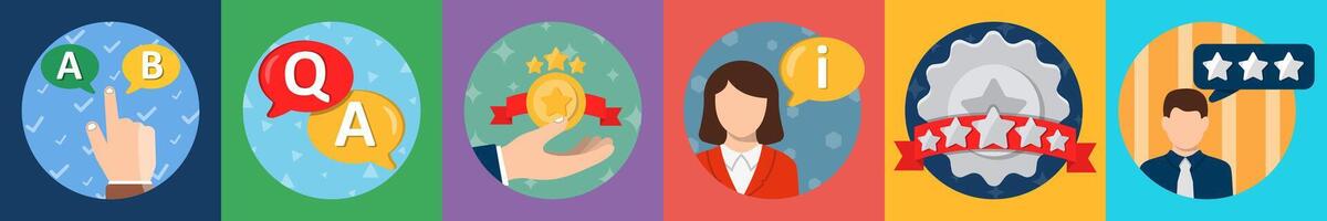 A set of 6 mix icons as option, question answer, customer satisfaction vector