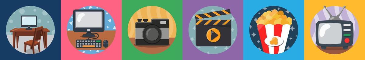 A set of 6 mix icons as office, computer, camera vector