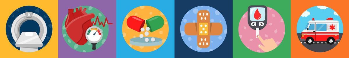A set of 6 mix icons as mri, heart rate, pills vector