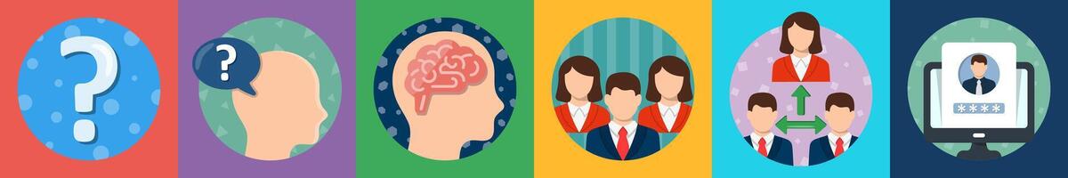 A set of 6 mix icons as query, thinking, brainstormin vector