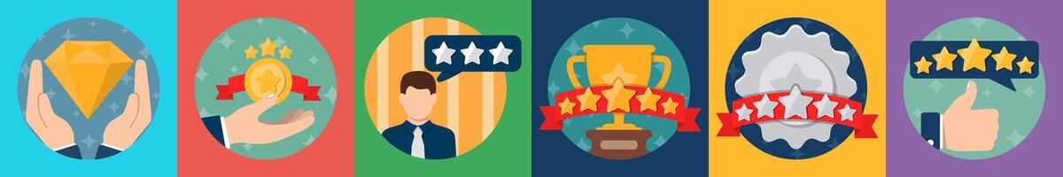 A set of 6 mix icons as gem, customer satisfaction, star rating vector