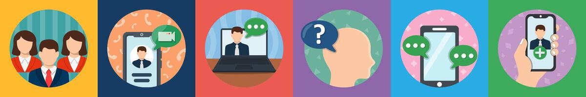 A set of 6 mix icons as team, calling, online conversation vector