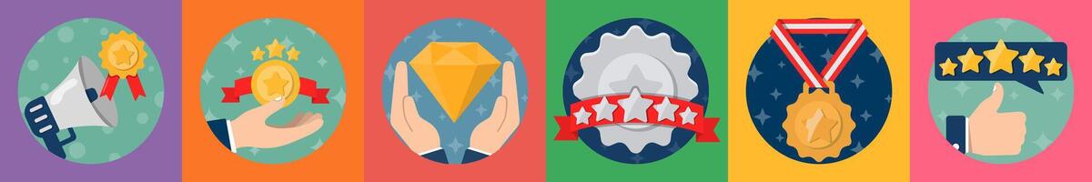 A set of 6 mix icons as brand promotion, customer satisfaction, gem vector