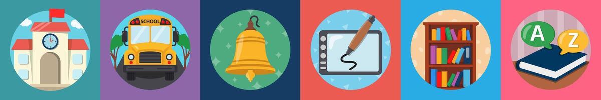 A set of 6 mix icons as school, school bus, bell vector