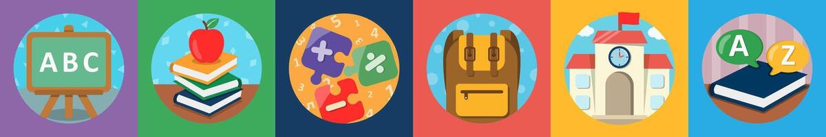 A set of 6 mix icons as english class, apple on book, calculation vector