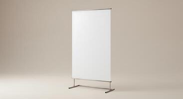 Blank White Roll Up Banner Stand on Neutral Background for Display photo