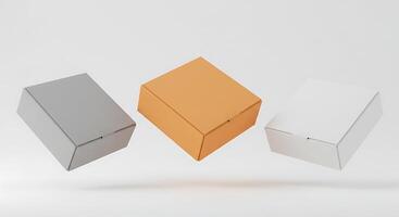 Floating Cardboard Boxes in Different Colors Perfect for Presentation photo