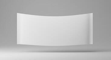 Blank White Curved Banner Floating on Gray Backdrop for Message Display photo