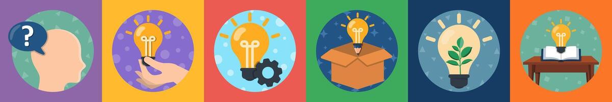 A set of 6 mix icons as thinking, innovation, idea vector