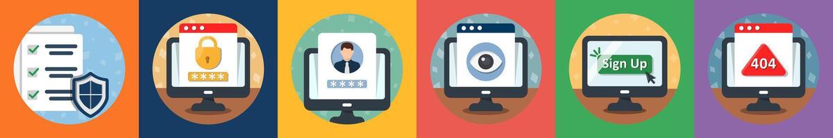 A set of 6 mix icons as page security, page login, login profile vector