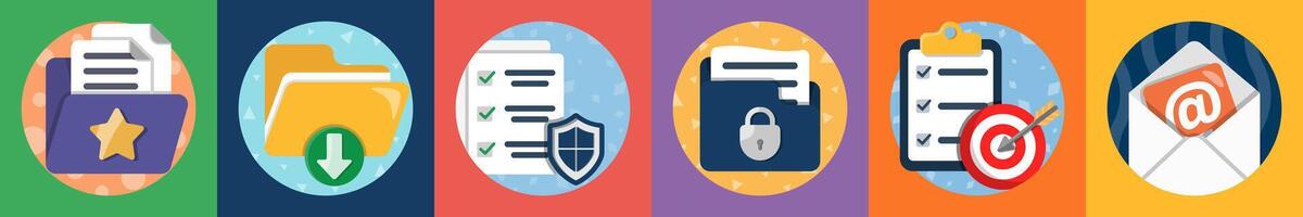 A set of 6 mix icons as favorite folder, download folder, page security vector