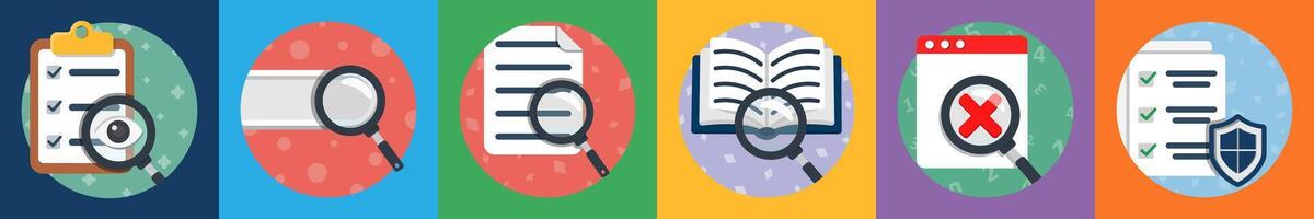 A set of 6 mix icons as view list, search bar, search pag vector