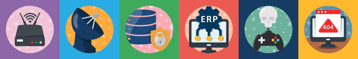 A set of 6 mix icons as router, antenna, server security vector