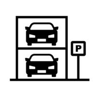 Multistory parking lot and parking sign pole silhouette icon. vector