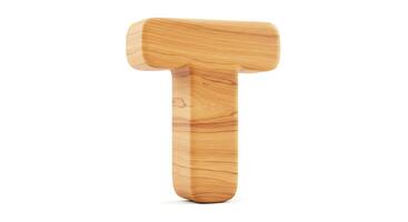 Wooden Letter T Isolated Against White Background in Simple Design photo