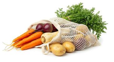 Fresh Vegetables in Reusable Mesh Bag Organic Produce Isolated photo