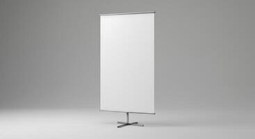 Blank Roll Up Banner Stands Tall on a Plain Studio Backdrop photo