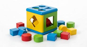 Colorful Shape Sorting Toy Cube with Loose Matching Geometric Blocks photo
