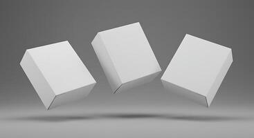 Floating White Boxes on Gray Backdrop Abstract Packaging Mockup Style photo
