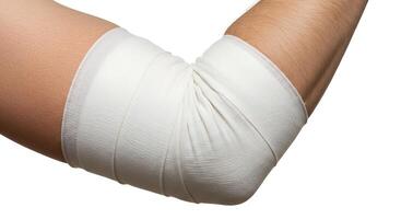 Elbow Wrapped with Elastic Bandage for Support and Injury Treatment photo