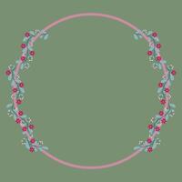 Pink Circle Wreath Border Frame With Red Pink And Green Floral Decoration vector