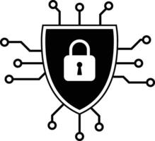 Technology cyber security shield icon. Concept of internet privacy, cyber protection and antivirus. Shield lock in futuristic style vector