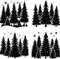 Christmas Tree Scene Silhouette Collection vector