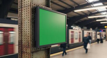 Green Screen Display in Busy Subway Station Platform Setting photo