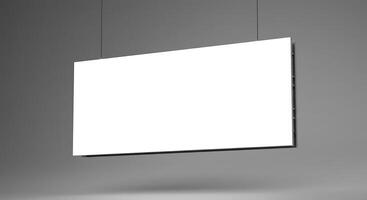Hanging White Rectangular Signboard Mockup with Shadow in Gray Studio photo