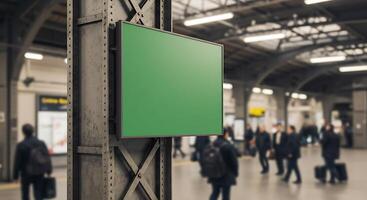 Display Screen with Green Chroma Key in Public Commuter Space photo