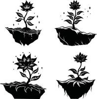 Botanical Shadow Pack Ornamental Dark Flower Ornaments Scalable Set for Artwork and Projects vector
