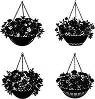 Botanical Shadow Bundle Decorative Black Flower Graphics Digital Group for Illustration and Projects vector
