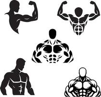 illustration design of a set of logos and icons for a fitness and strength center with a white background. vector