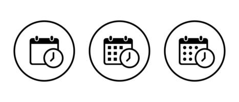 Calendar with time icon set on circle line. Date schedule with clock sign symbol vector