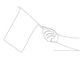 Continuous One line drawing Of Hands Holding Flag. vector