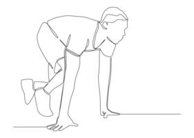 continuous line athletes run in the starting position before running vector