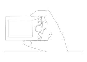 Continuous line drawing of hand Holding a Digital Camera. vector