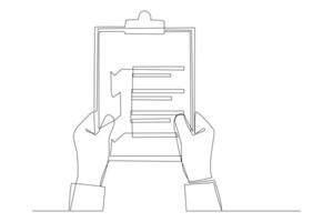 Continuous one line drawing clipboard in hand doctor. Doctor takes notes in clipboard. Medical report background. Medical report. Patient care check list template. vector