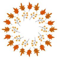 Oak and male leaves Abstract twigs Circular Frame border in Autumnal shades Copy space Template idea. Isolated illustration Thanksgiving Greeting Invitations Cards or web promo banner, leaflet vector