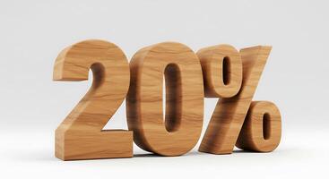Displaying Twenty Percent Discount with Wood Grain Texture on Plain Background photo