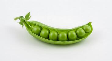 Fresh Green Peas in Pod Close Up Against White Background photo