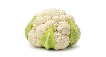 Fresh Cauliflower Head with Green Leaves on a White Background photo