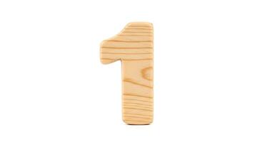 Wooden Number One Isolated on White Background Simple Design Element photo