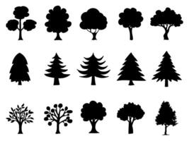 Collection of Back trees or silhouette trees symbol. vector