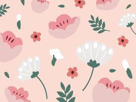 Flowers and leaf wall art background. Foliage line art drawing with abstract shape. vector