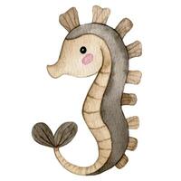 cute seahorse character. watercolor illustration for kids, underwater life vector