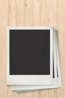 Blank old instant photograph vertical frames superimposed on wooden whitewashed texture vertical background graphic illustration have blank space. vector