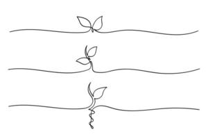 Growing sprout one line art. collection. vector