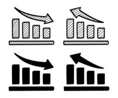 Hand-drawn bar chart with up and down arrows . illustration vector